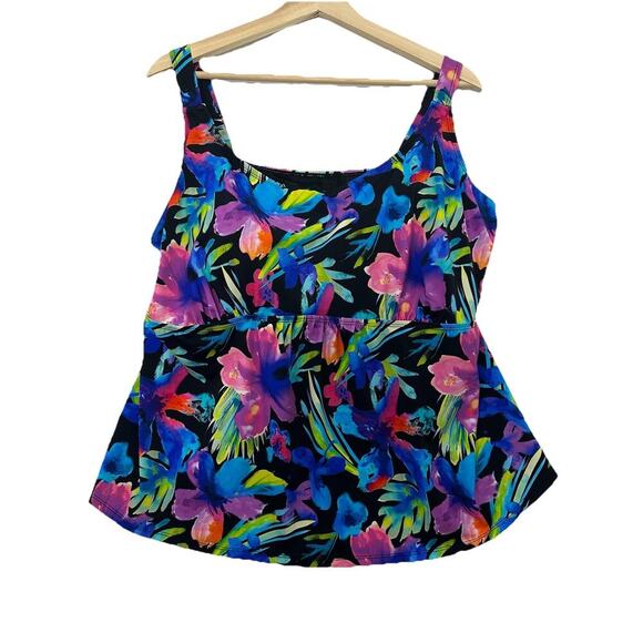 Swimsuits For All Tankini Top Womens 24 Floral Watercolor Tropical Beach NWT - Picture 1 of 9